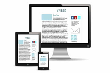 Computer, tablet, and smartphone displaying a blog layout, representing blog promotion on multiple devices.