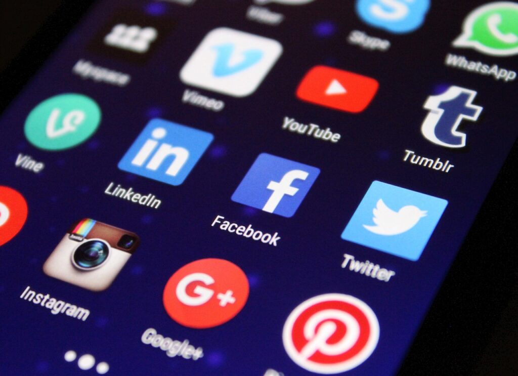 Social media app icons displayed on a smartphone screen