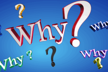 3D question marks surrounding the word "Why?" on a blue background, symbolizing confusion or curiosity.