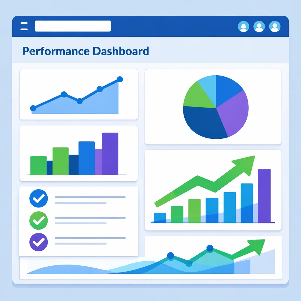 A clean and modern affiliate performance dashboard showing charts, graphs, and growth metrics in blue, green, and purple tones.