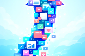 An illustration showing stacking small content blocks that form an upward arrow, symbolizing how micro-content compounds into growth.