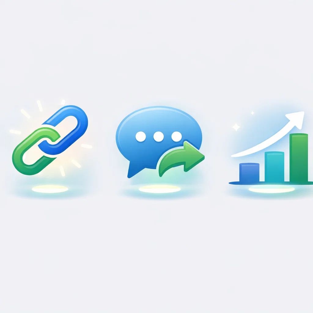 Three modern icons representing email clicks, replies, and consistent growth metrics for email marketing performance.
