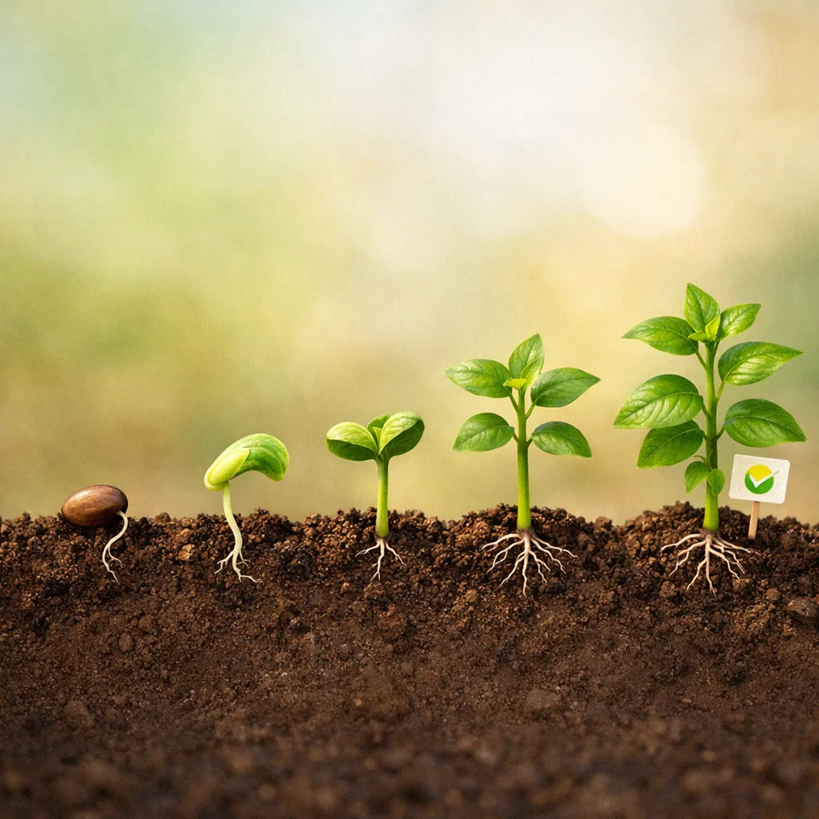 Stages of plant growth symbolizing trust building before affiliate promotion