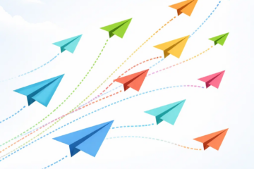 Colorful paper airplanes flying in different directions representing multiple free traffic sources in affiliate marketing