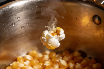 A single popcorn kernel popping above a pan full of unpopped kernels, symbolizing breakthrough results after a period of unseen effort and patience.
